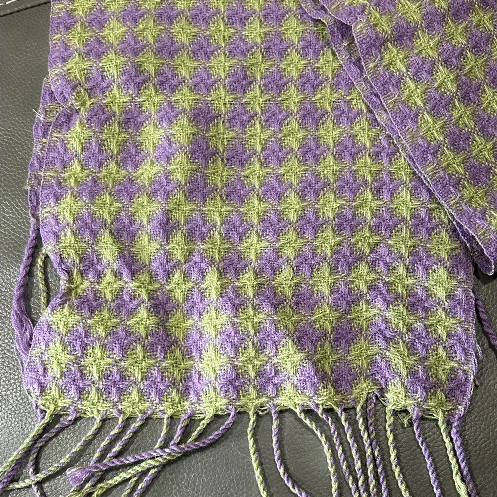 Purple and Green Houndstooth Knit Scarf, Beautiful - Picture 2 of 3